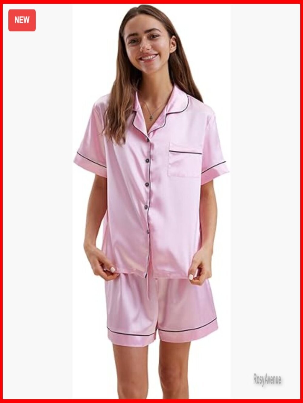 Satin Pajamas Set, Silky Short Sleeve Ladies Sleepwear, 2 Piece Bride Pjs
